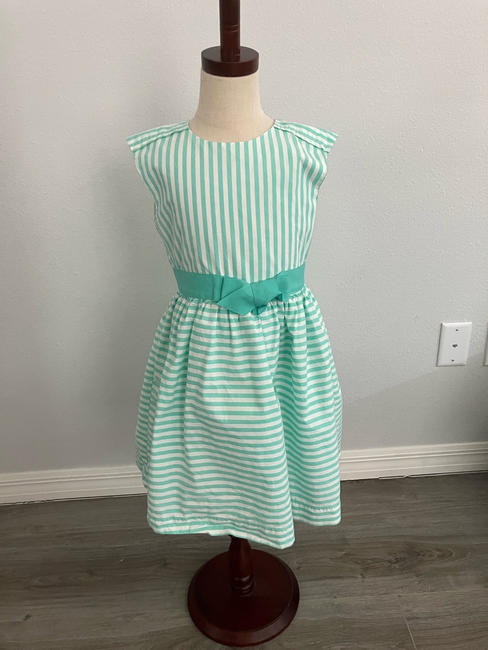 CARTERS Girl’s Summer Sleeveless Striped Green Cotton Dress | 6X